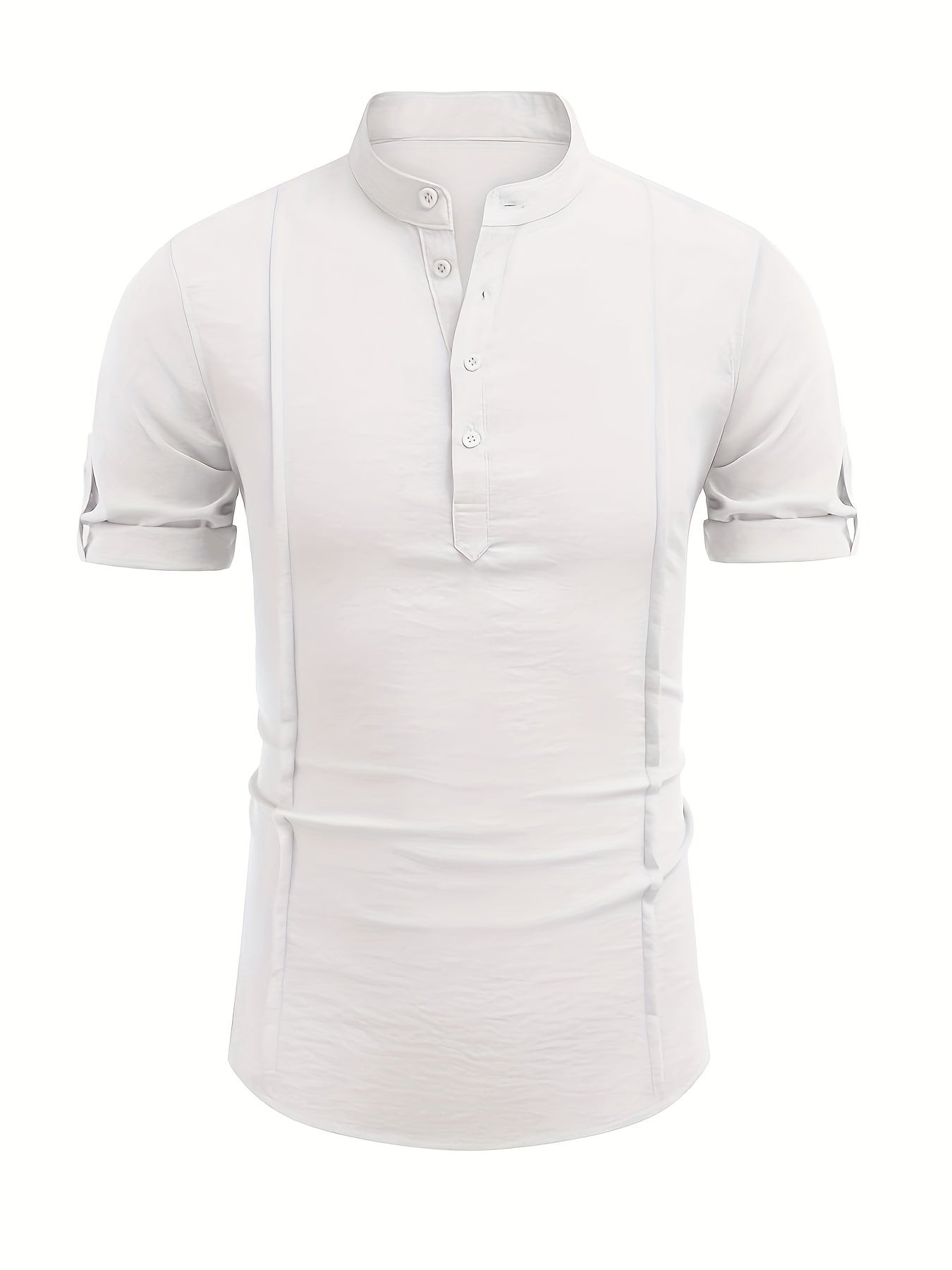Men’s Short-Sleeve Shirt with Split Neckline and Curved Hem