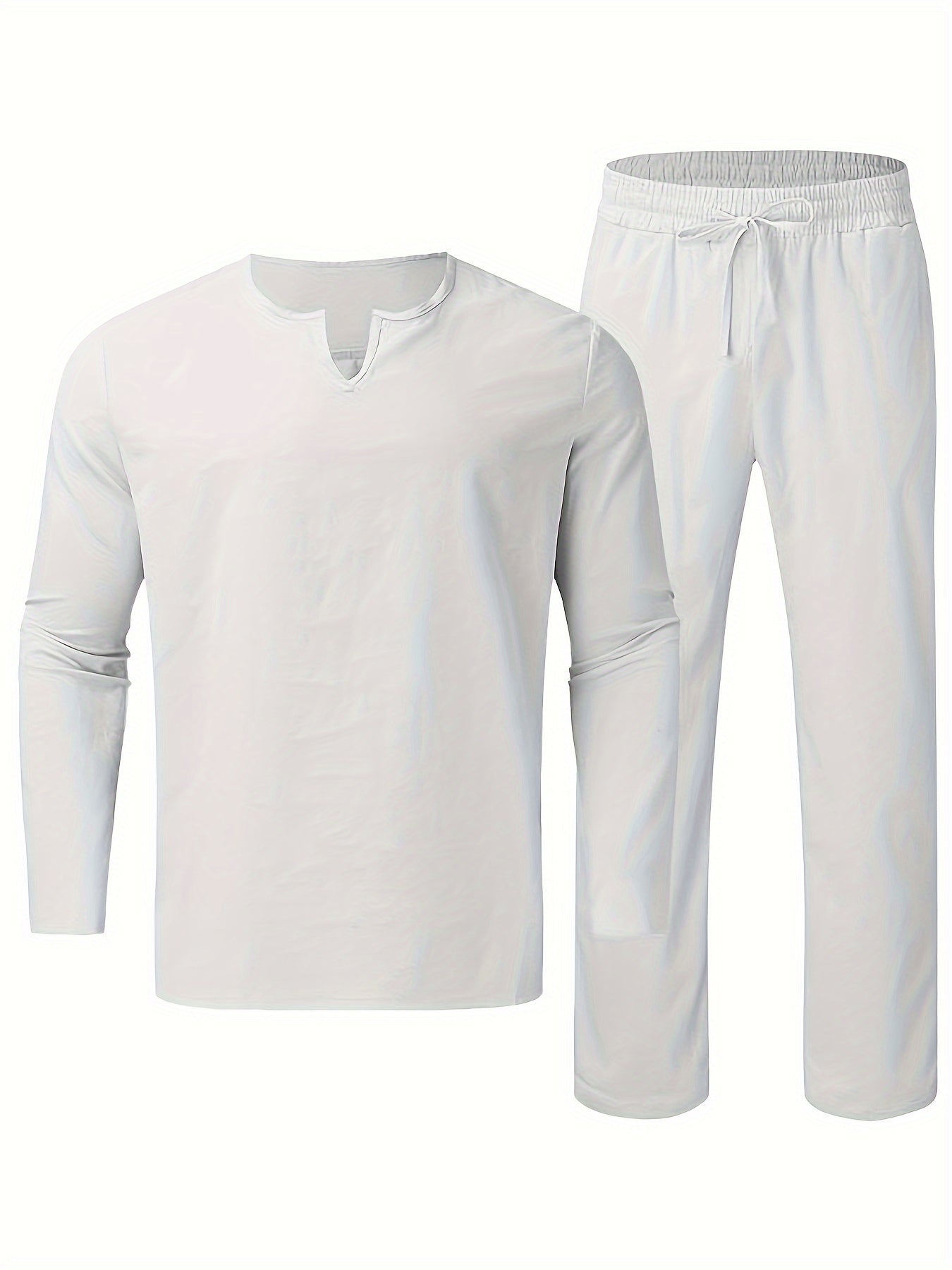 Long-Sleeve Shirt and Elastic Waist Pants Set for Casual Wear