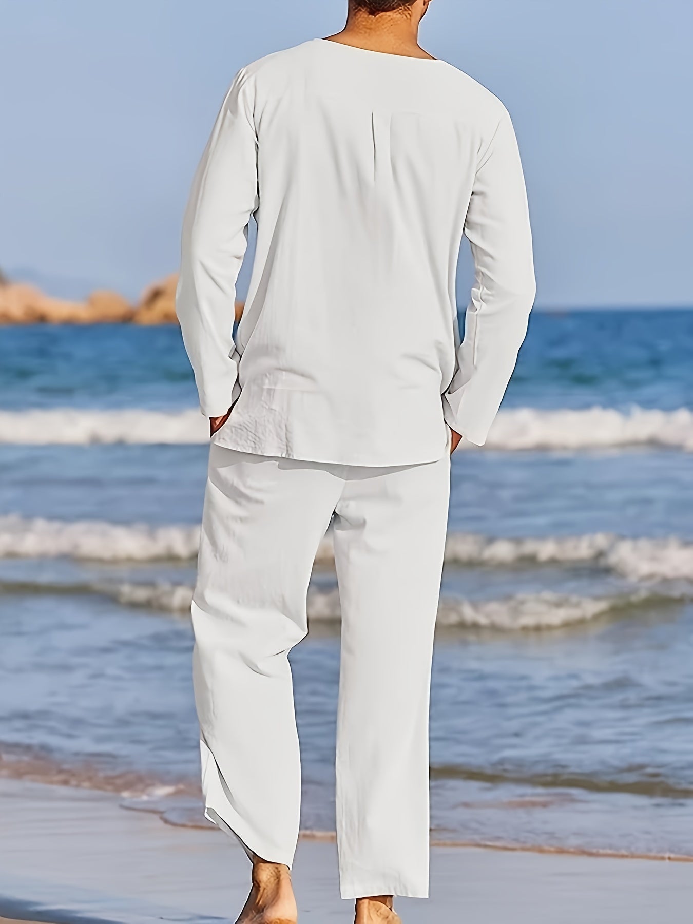 Long-Sleeve Shirt and Elastic Waist Pants Set for Casual Wear