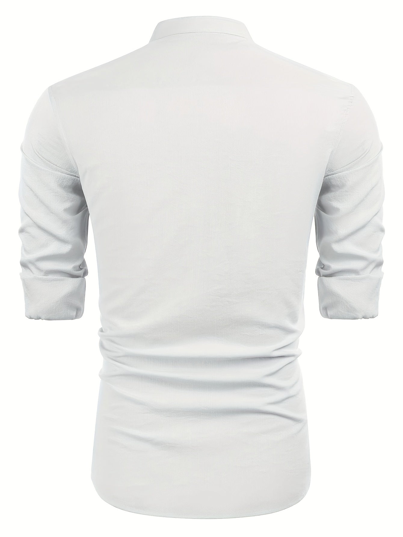 Men’s Short-Sleeve Shirt with Split Neckline and Curved Hem