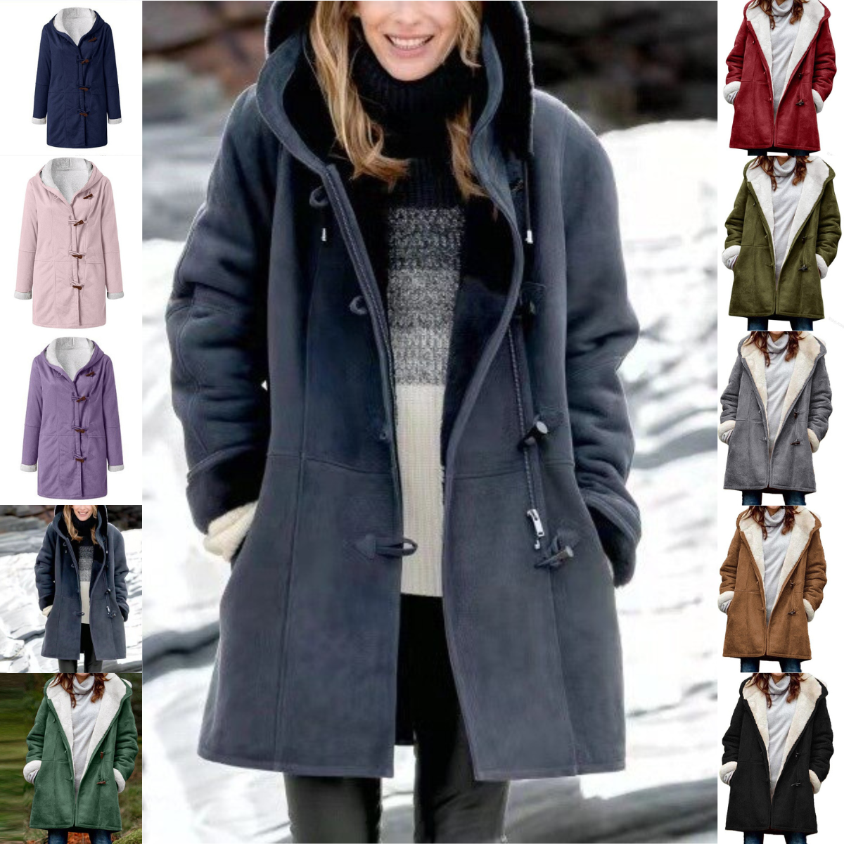 Hooded Coat with Toggle Closures