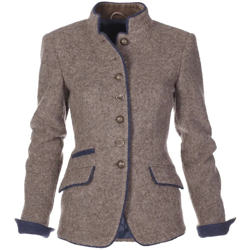 Button-Up Blazer with Stand Collar