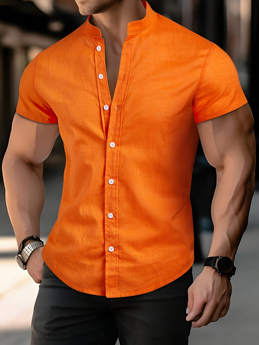 Button-Up Short-Sleeve Shirt with Unique Collar Design